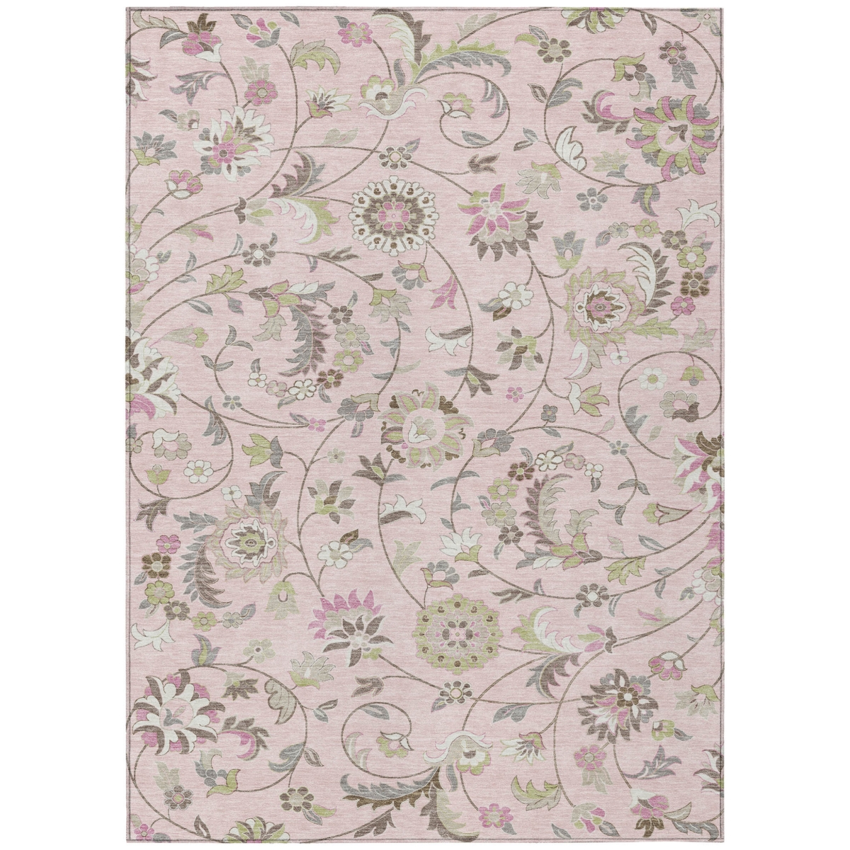 597841 10 x 14 ft. Pink, Green & Gray Floral Washable Indoor & Outdoor Rectangle Area Rug
