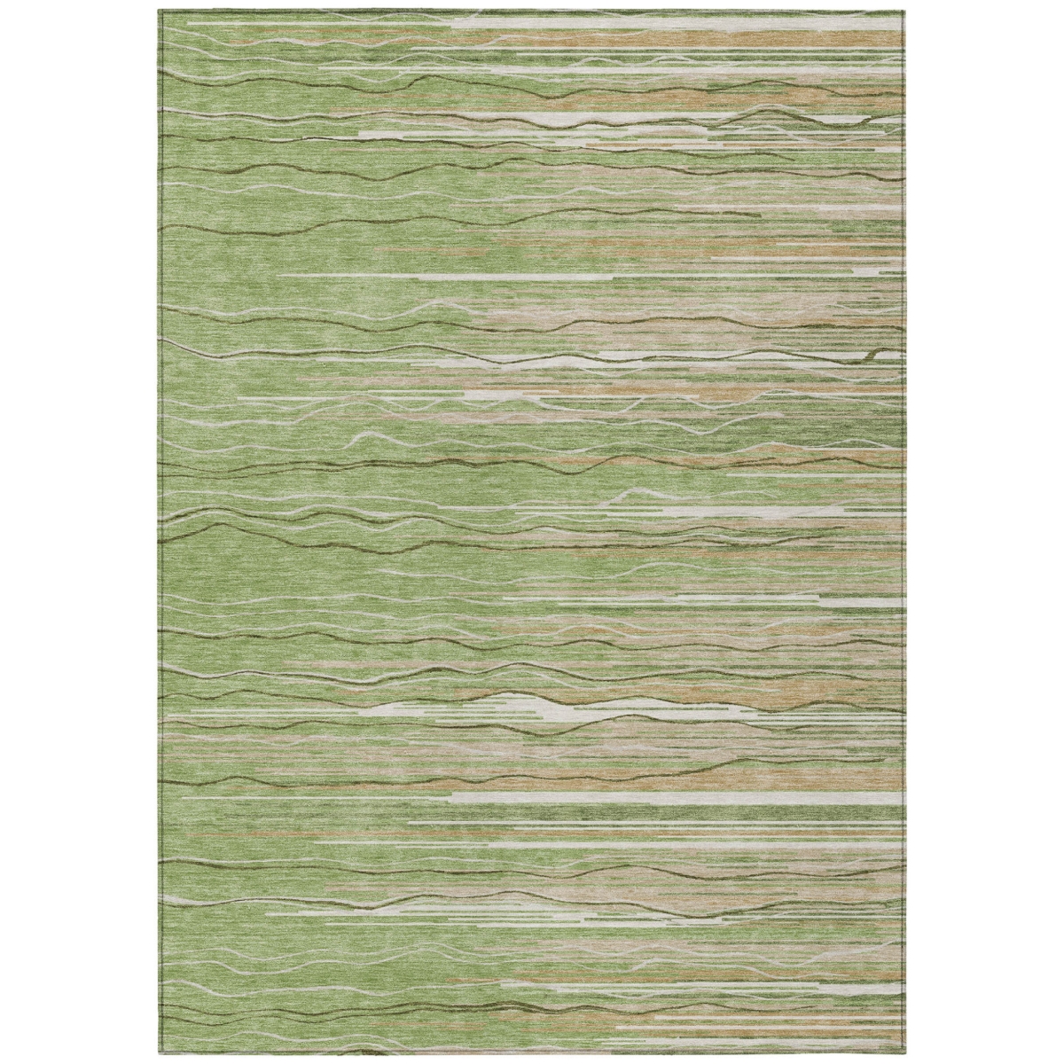 597240 10 x 14 ft. Green, Beige & Ivory Striped Washable Indoor & Outdoor Rectangle Area Rug