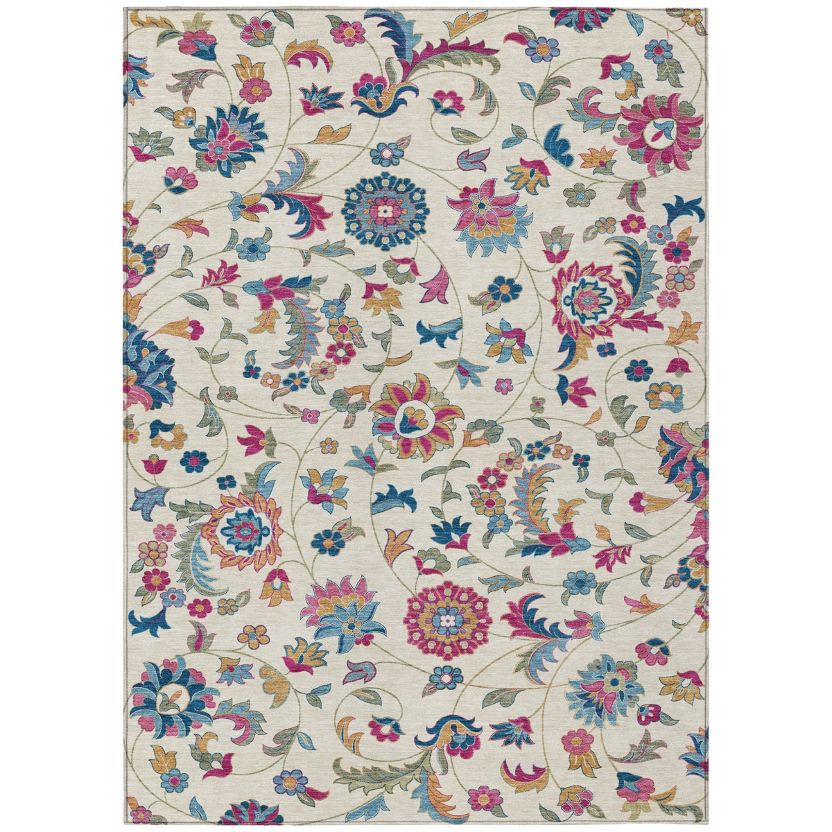 597829 10 x 14 ft. Linen Pink & Denim Blue Floral Washable Indoor & Outdoor Rectangle Area Rug