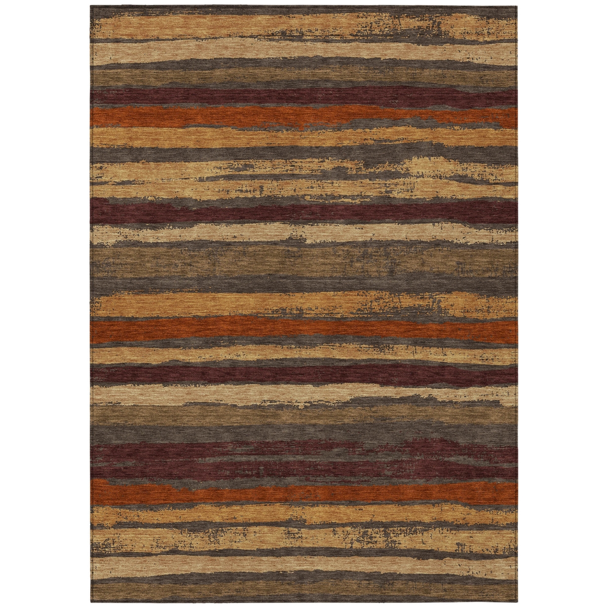 598879 5 x 8 ft. Chocolate, Beige & Copper Striped Washable Indoor & Outdoor Rectangle Area Rug
