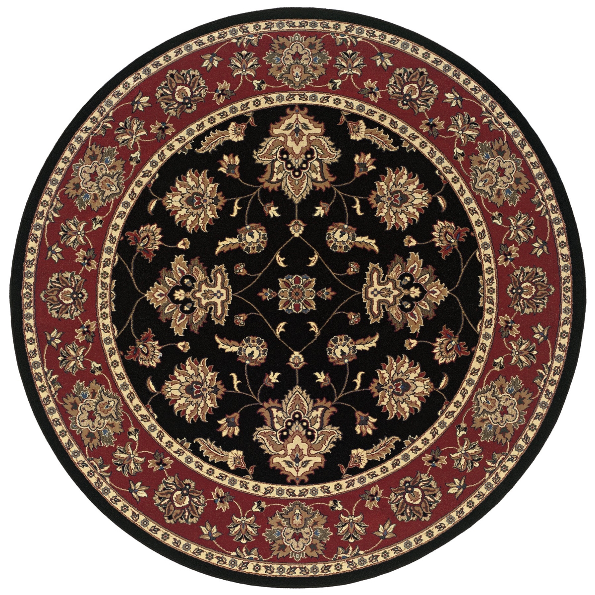 574189 8 ft. Black & Red Floral Round Traditional Rug