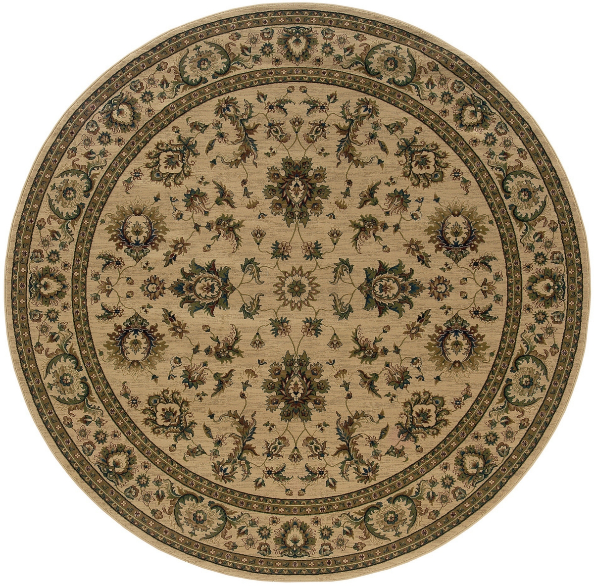 574177 8 ft. Ivory & Green Oriental Round Traditional Rug
