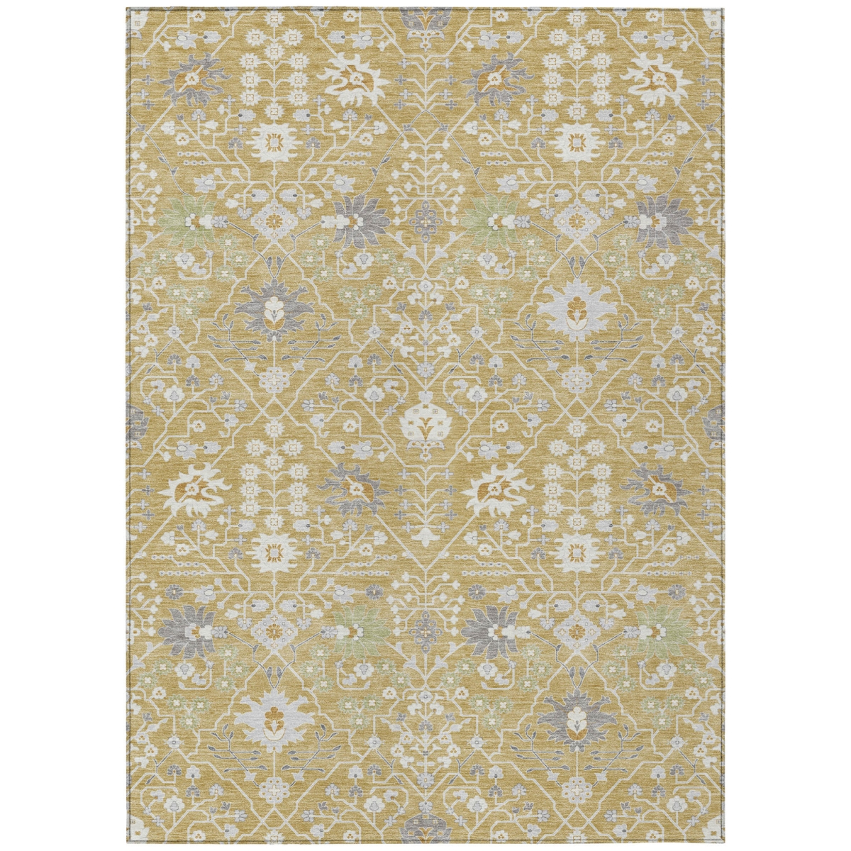 598045 10 x 14 ft. Gold, Ivory & Gray Oriental Washable Indoor & Outdoor Rectangle Traditional Area Rug
