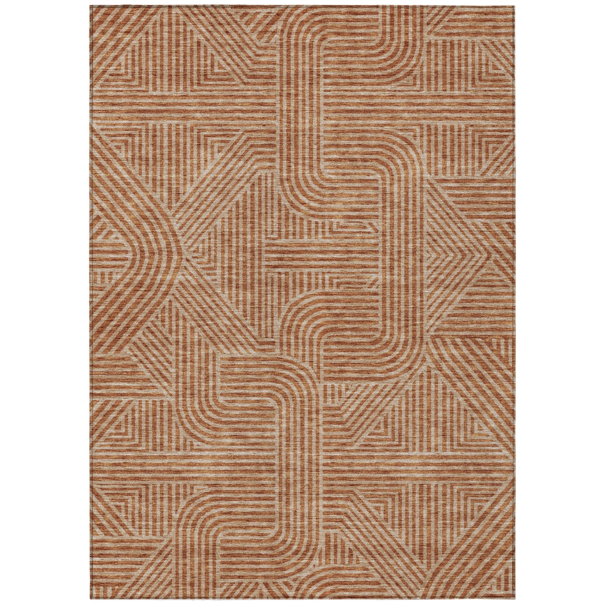 594969 9 x 12 ft. Terra Cotta & Brown Abstract Washable Indoor & Outdoor Rectangle Area Rug