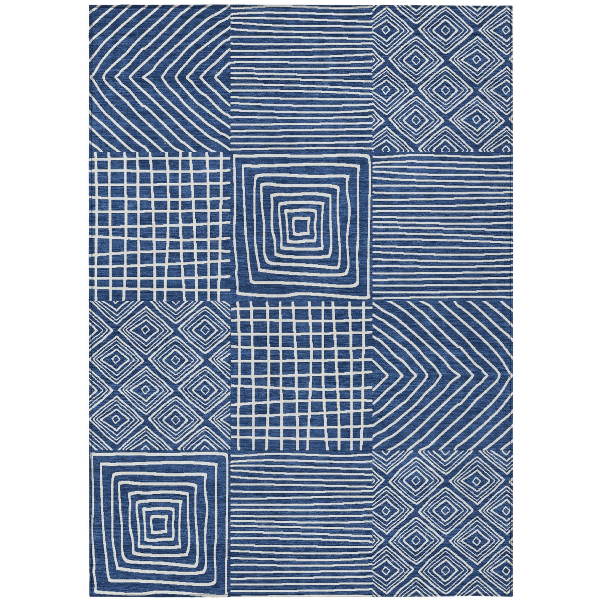 600761 10 x 14 ft. Navy Blue & Ivory Geometric Washable Indoor & Outdoor Rectangle Area Rug