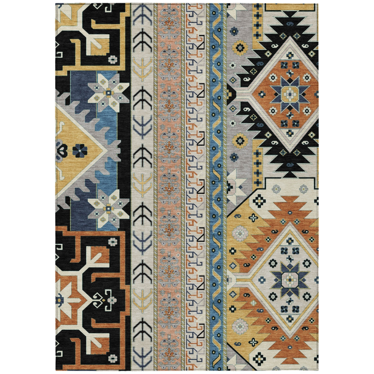 598455 5 x 8 ft. Black, Ivory & Copper Aztec Washable Indoor & Outdoor Rectangle Area Rug