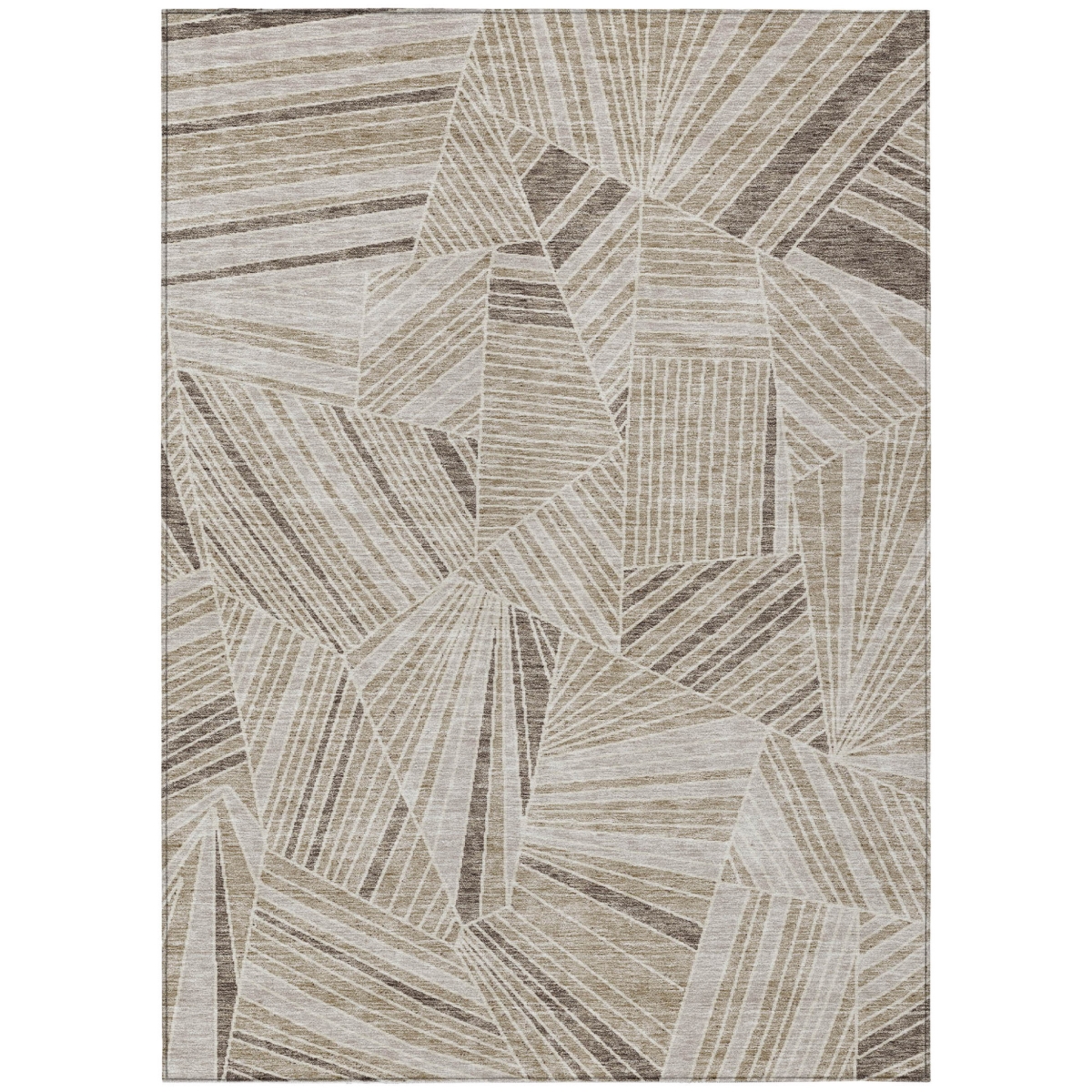 594750 5 x 8 ft. Beige, Brown & Ivory Geometric Washable Indoor & Outdoor Rectangle Area Rug