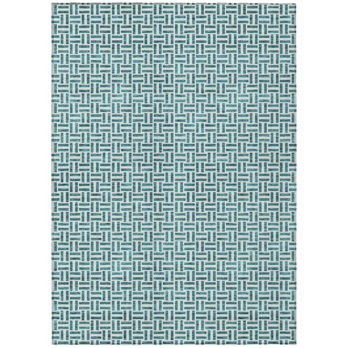 594513 9 x 12 ft. Teal Blue & Silver Geometric Washable Indoor & Outdoor Rectangle Area Rug