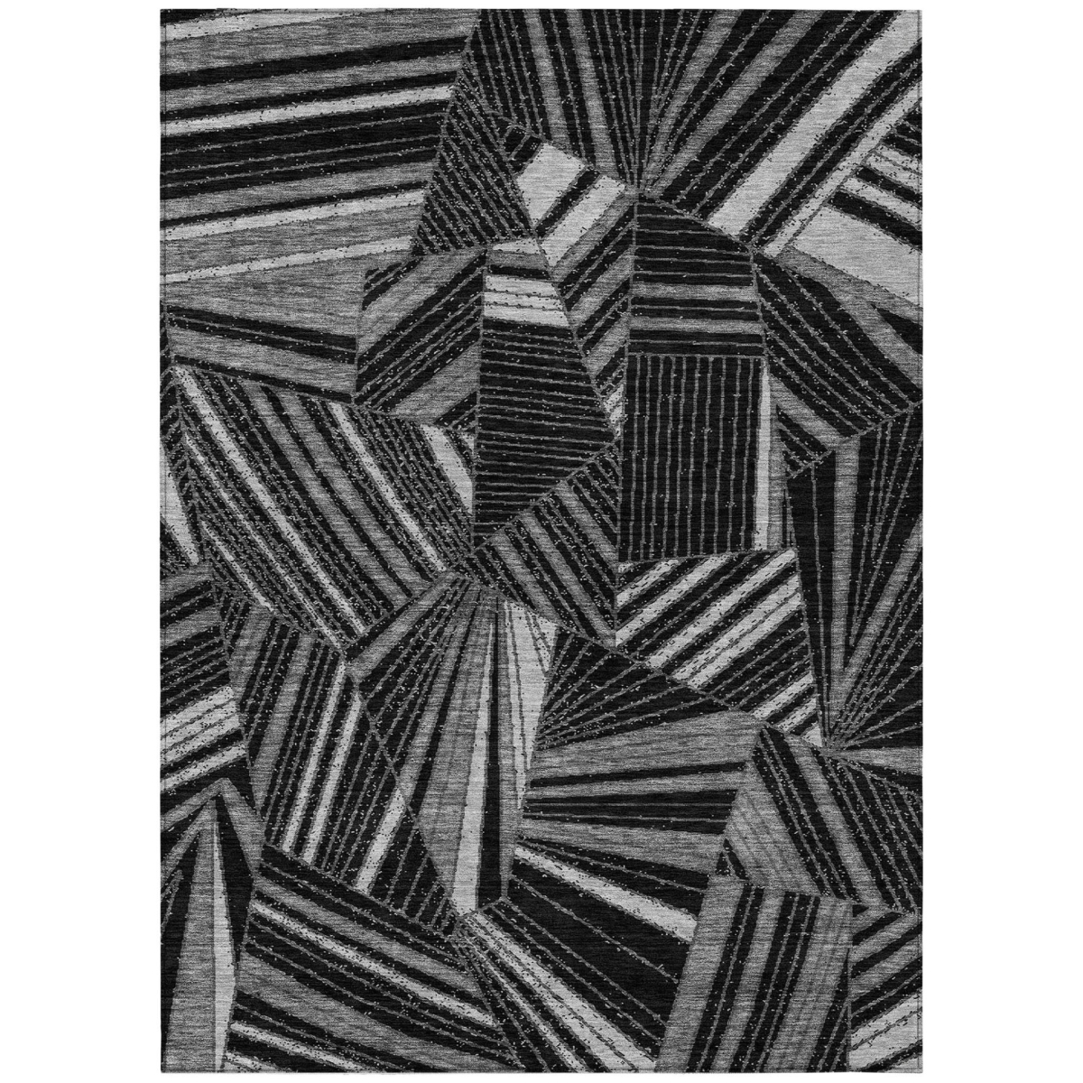 594758 8 x 10 ft. Black & Gray Geometric Washable Indoor & Outdoor Rectangle Area Rug