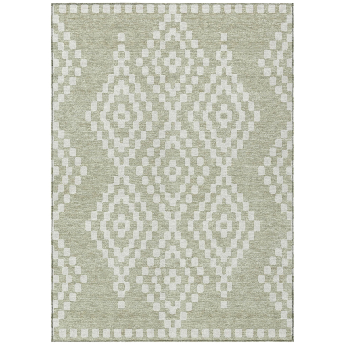 592604 10 x 14 ft. Artichoke Green & Ivory Geometric Washable Indoor & Outdoor Rectangle Area Rug