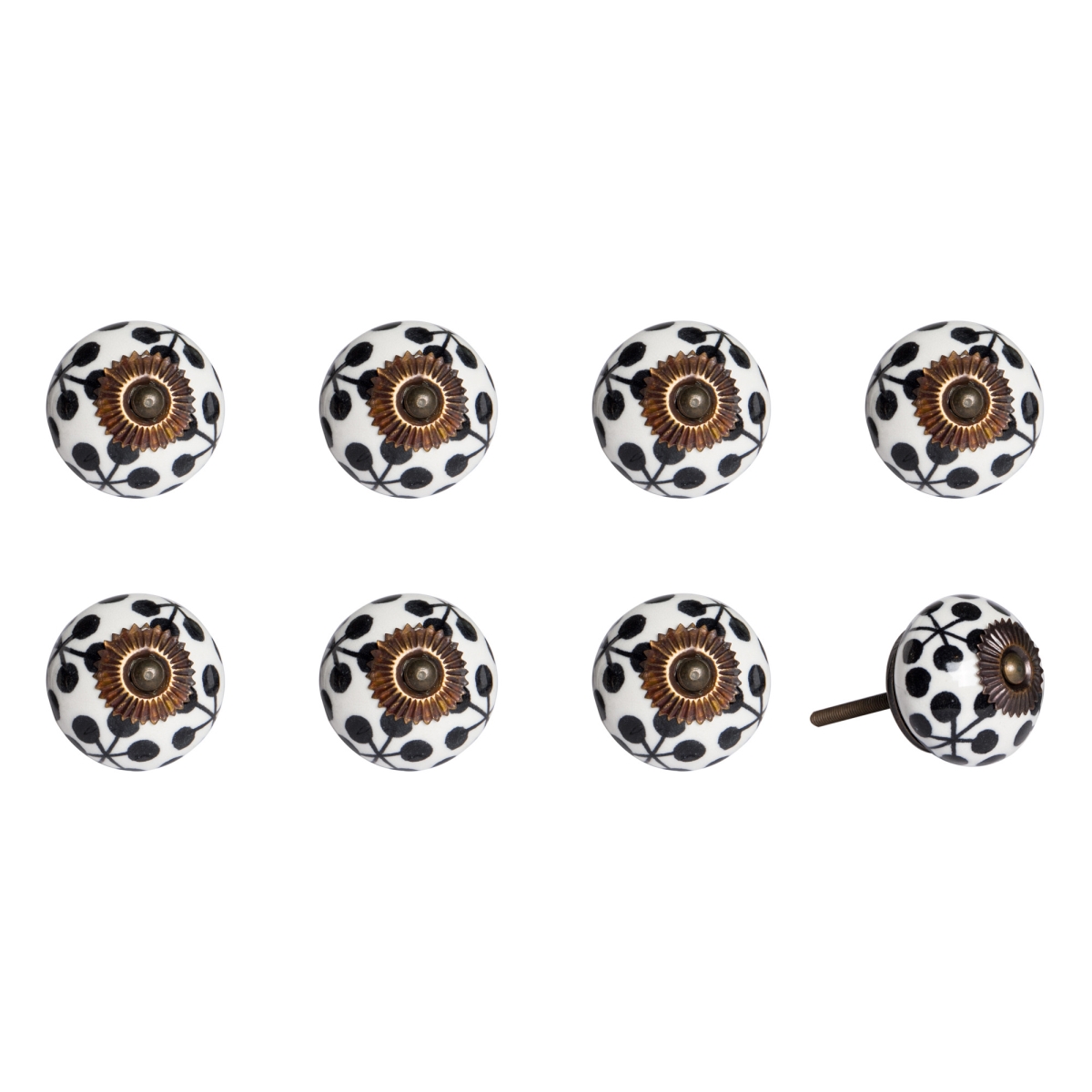 544427 Black & White Ceramic & Metal Drawer Pull Knobs - Set of 8