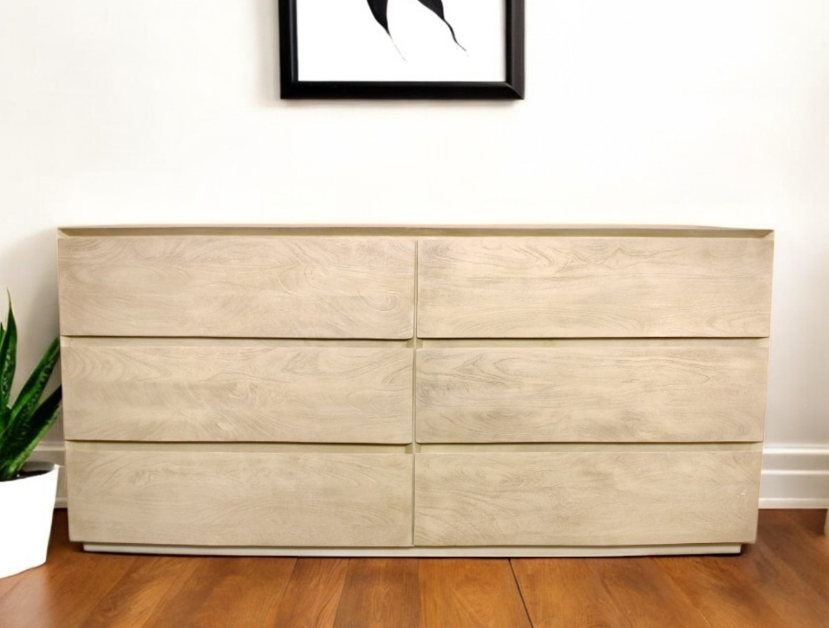 564524 72 in. Solid Wood Six Drawer Double Dresser, Natural