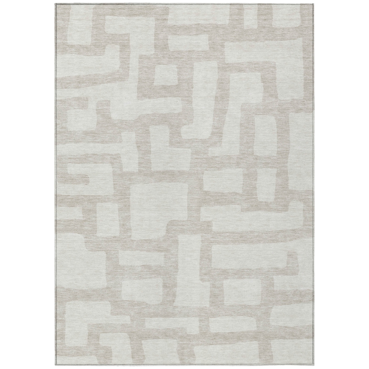 593858 3 x 5 ft. Ivory & Beige Abstract Washable Indoor & Outdoor Rectangle Area Rug
