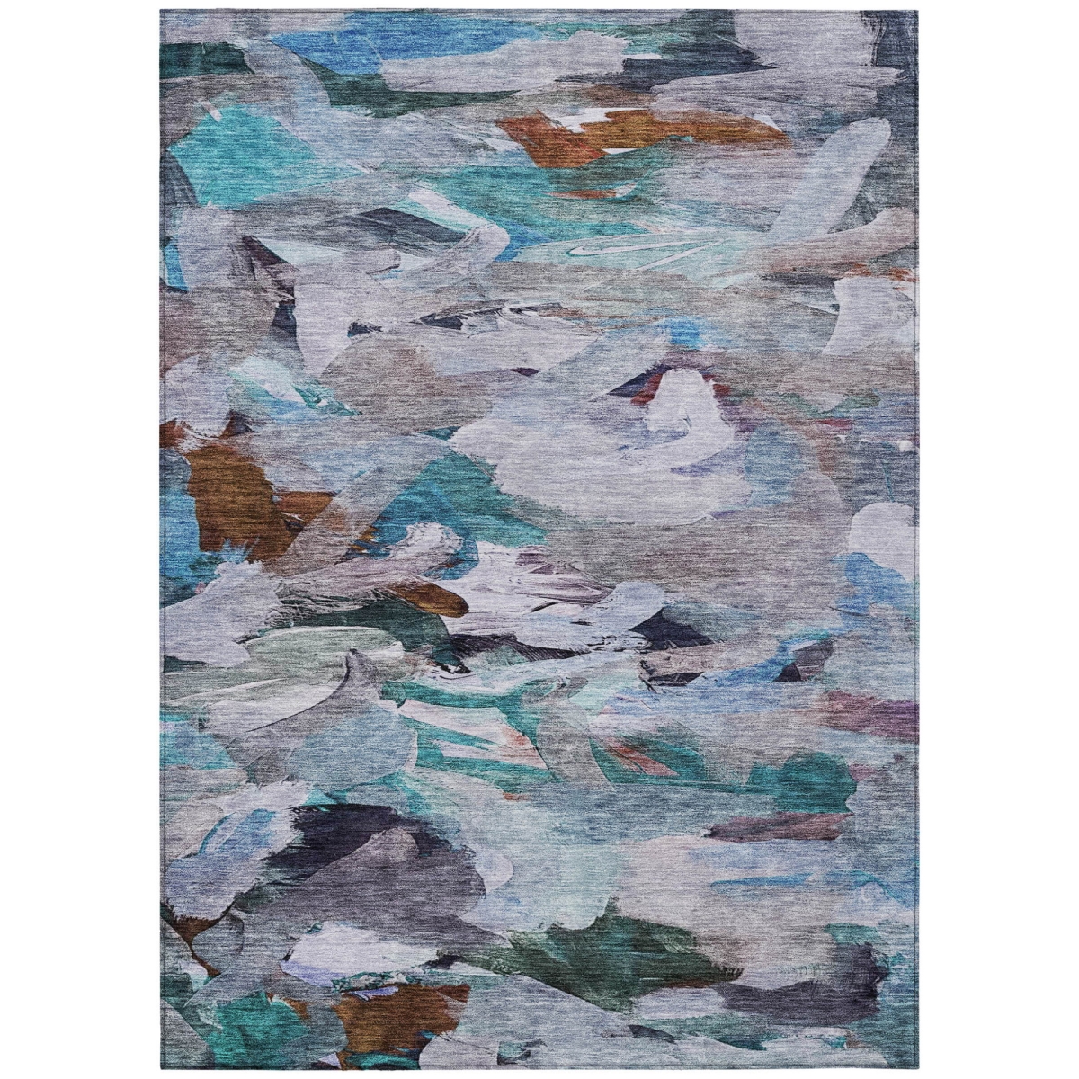 603124 10 x 14 ft. Blue, Gray & Brown Abstract Washable Indoor & Outdoor Rectangle Area Rug