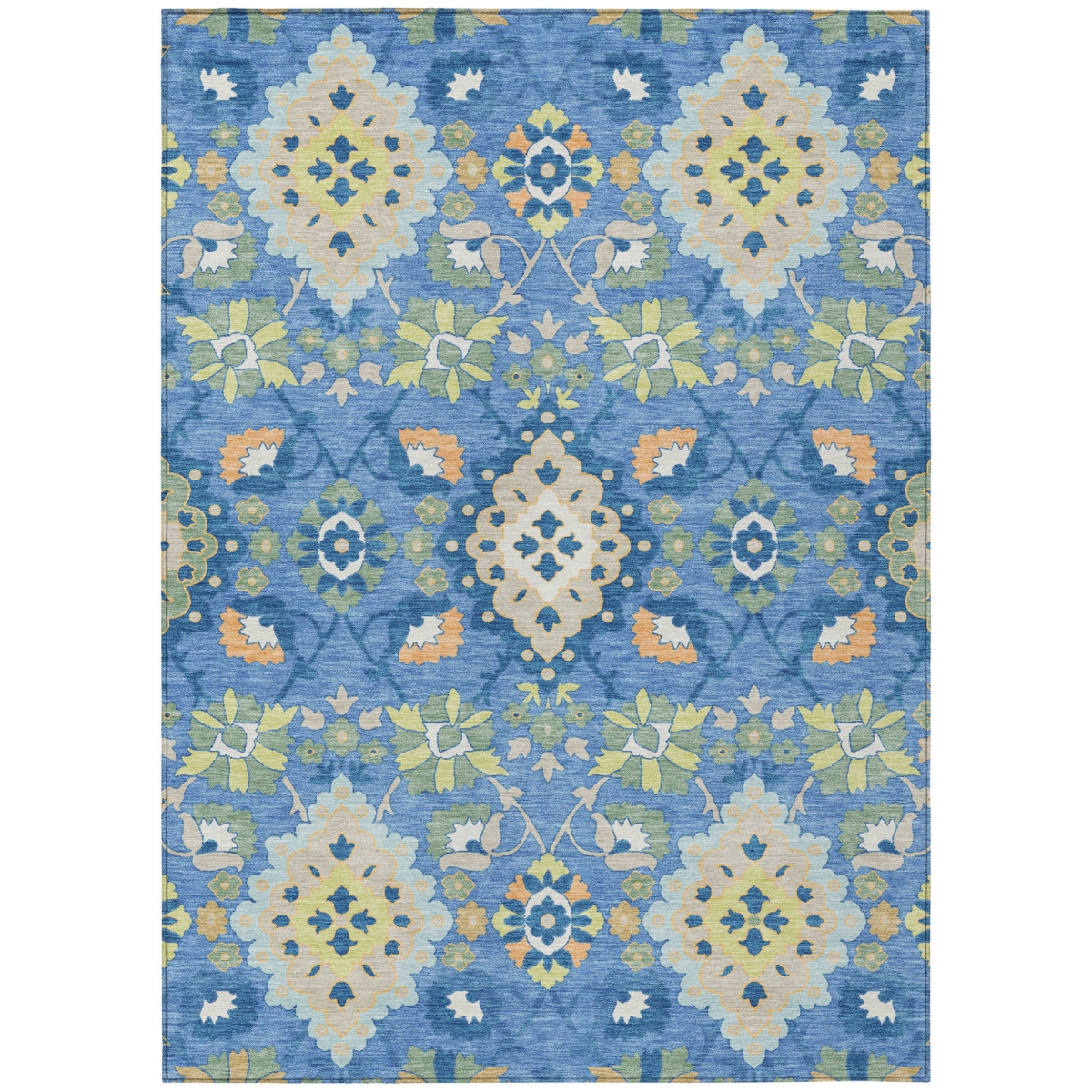 597679 10 x 14 ft. Blue, Green & Orange Oriental Washable Indoor & Outdoor Rectangle Traditional Area Rug