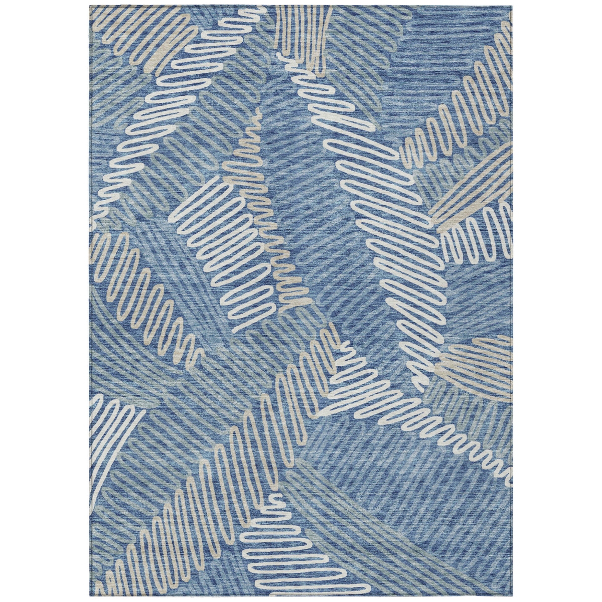 593937 10 x 14 ft. Blue, Gray & Ivory Floral Washable Indoor & Outdoor Rectangle Area Rug