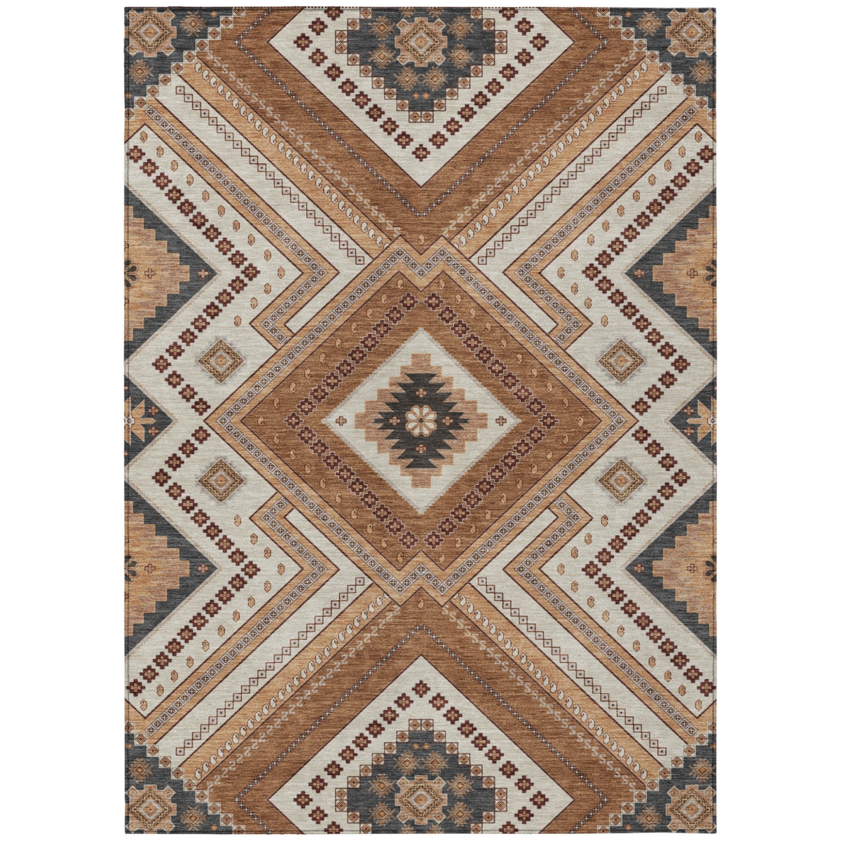 598111 10 x 14 ft. Copper, Brown & Beige Tribal Washable Indoor & Outdoor Rectangle Area Rug