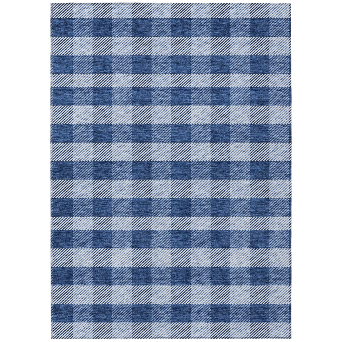 595504 10 x 14 ft. Navy Blue & Ivory Plaid Washable Indoor & Outdoor Rectangle Area Rug