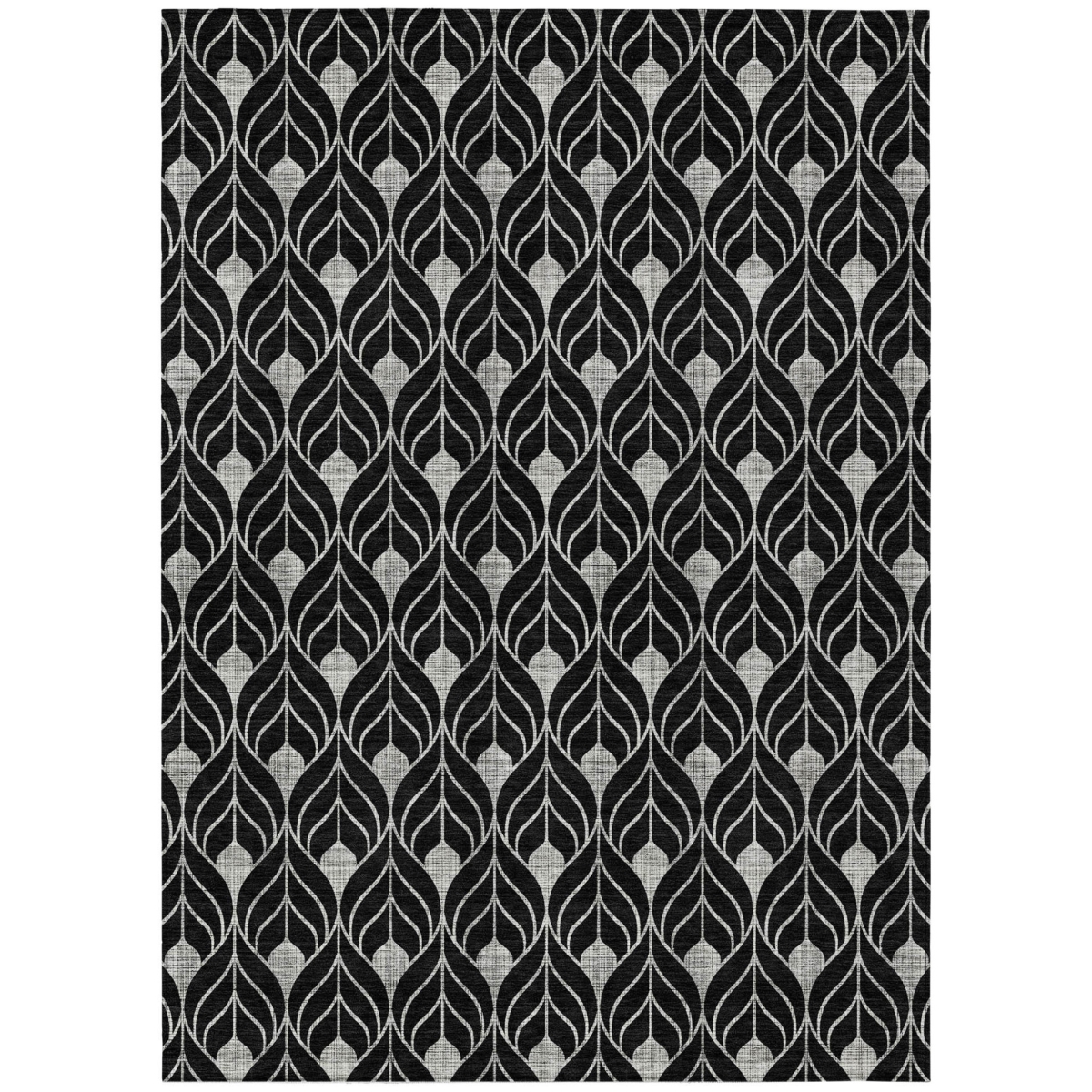 596008 10 x 14 ft. Black & Ivory Geometric Washable Indoor & Outdoor Rectangle Area Rug