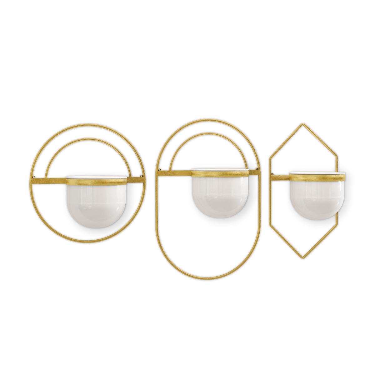 574017 Gold & White Metal 10 oz Wall Planters - Set of 3