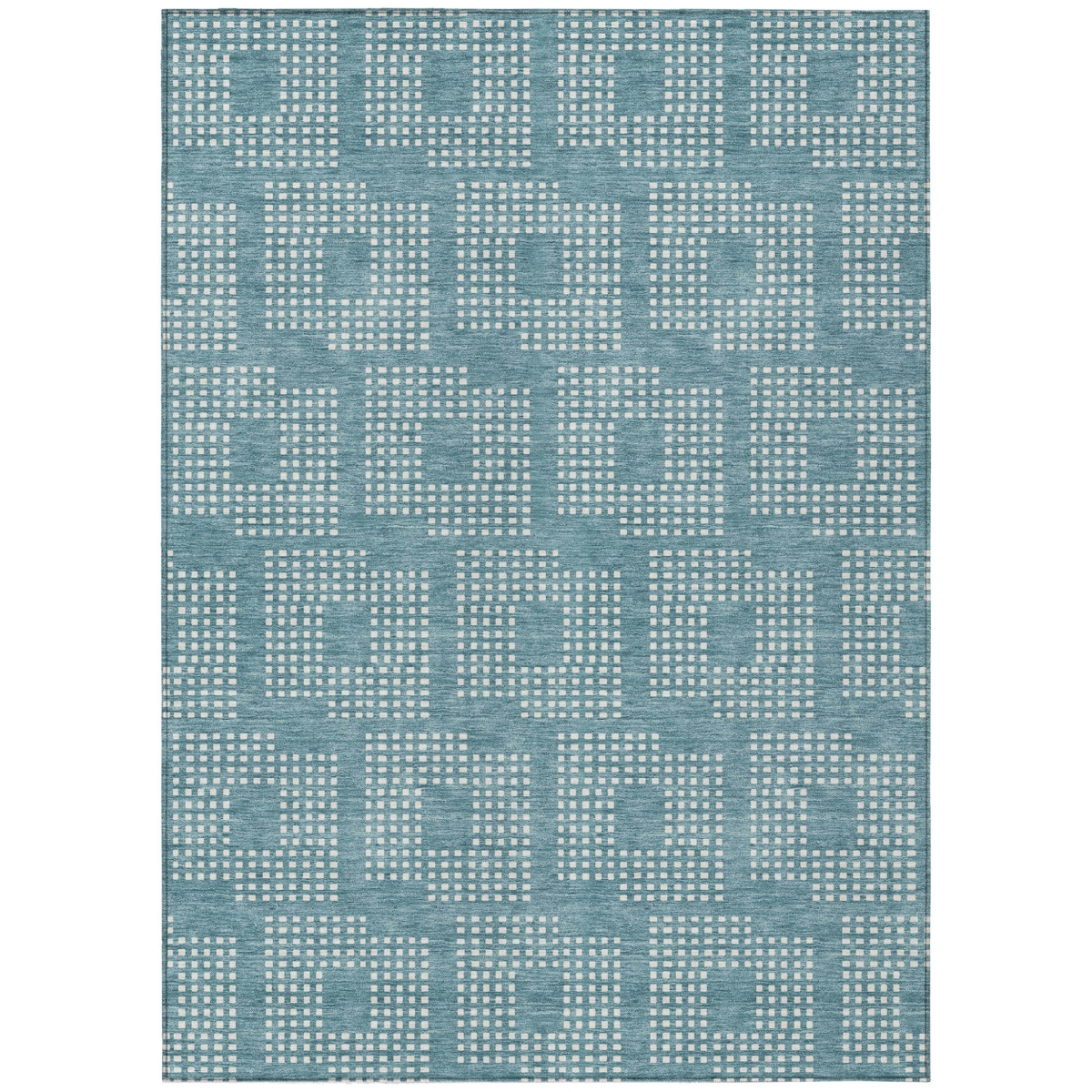 592575 3 x 5 ft. Teal Blue & Ivory Geometric Washable Indoor & Outdoor Rectangle Area Rug