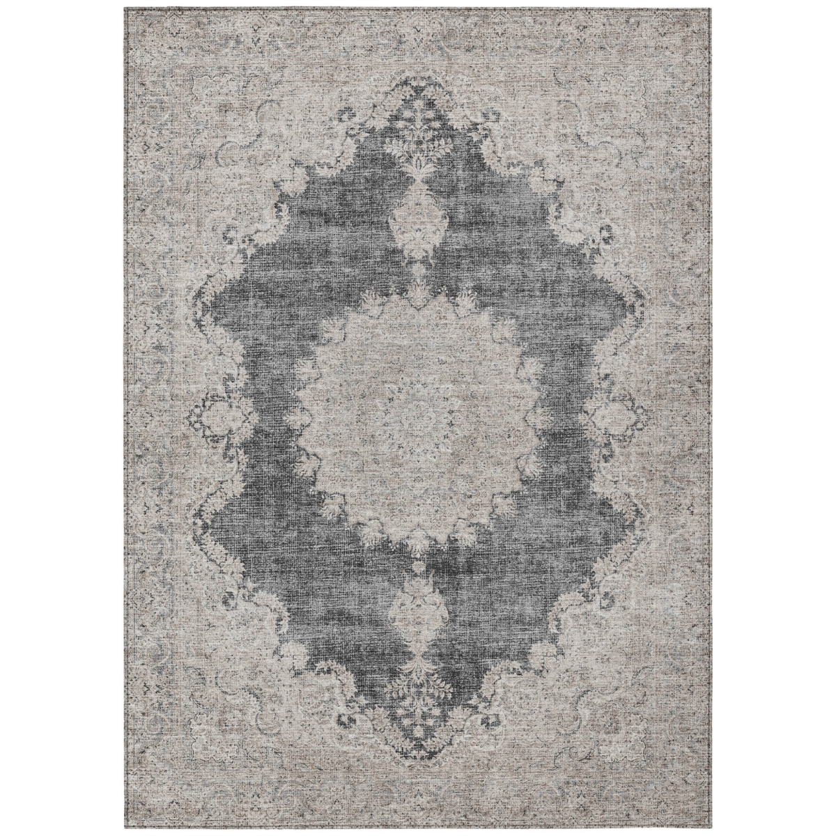 597723 5 x 8 ft. Black & Ivory Oriental Washable Indoor & Outdoor Rectangle Traditional Area Rug