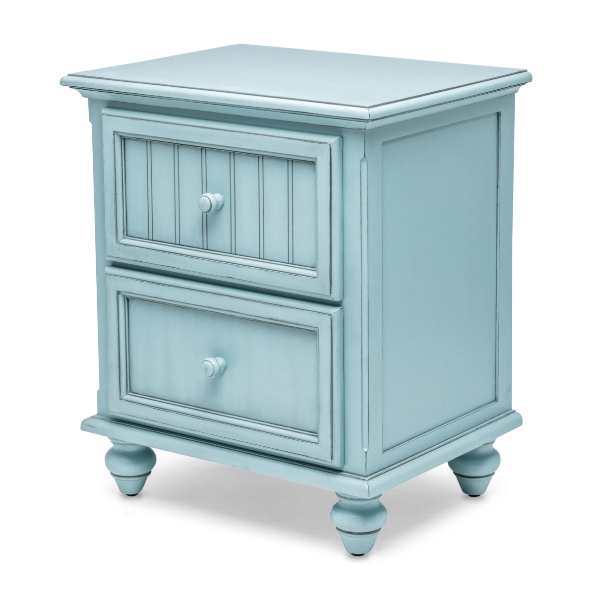 Picture of HomeRoots 571342 28 in. Blue Solid Wood Distressed Two Drawer Nightstand with USB Port