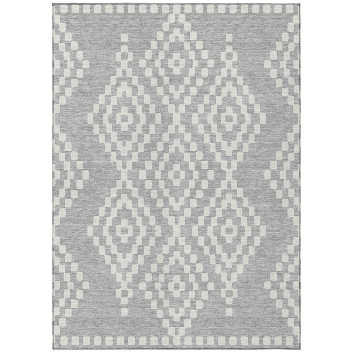 592664 10 x 14 ft. Silver & Ivory Geometric Washable Indoor & Outdoor Rectangle Area Rug