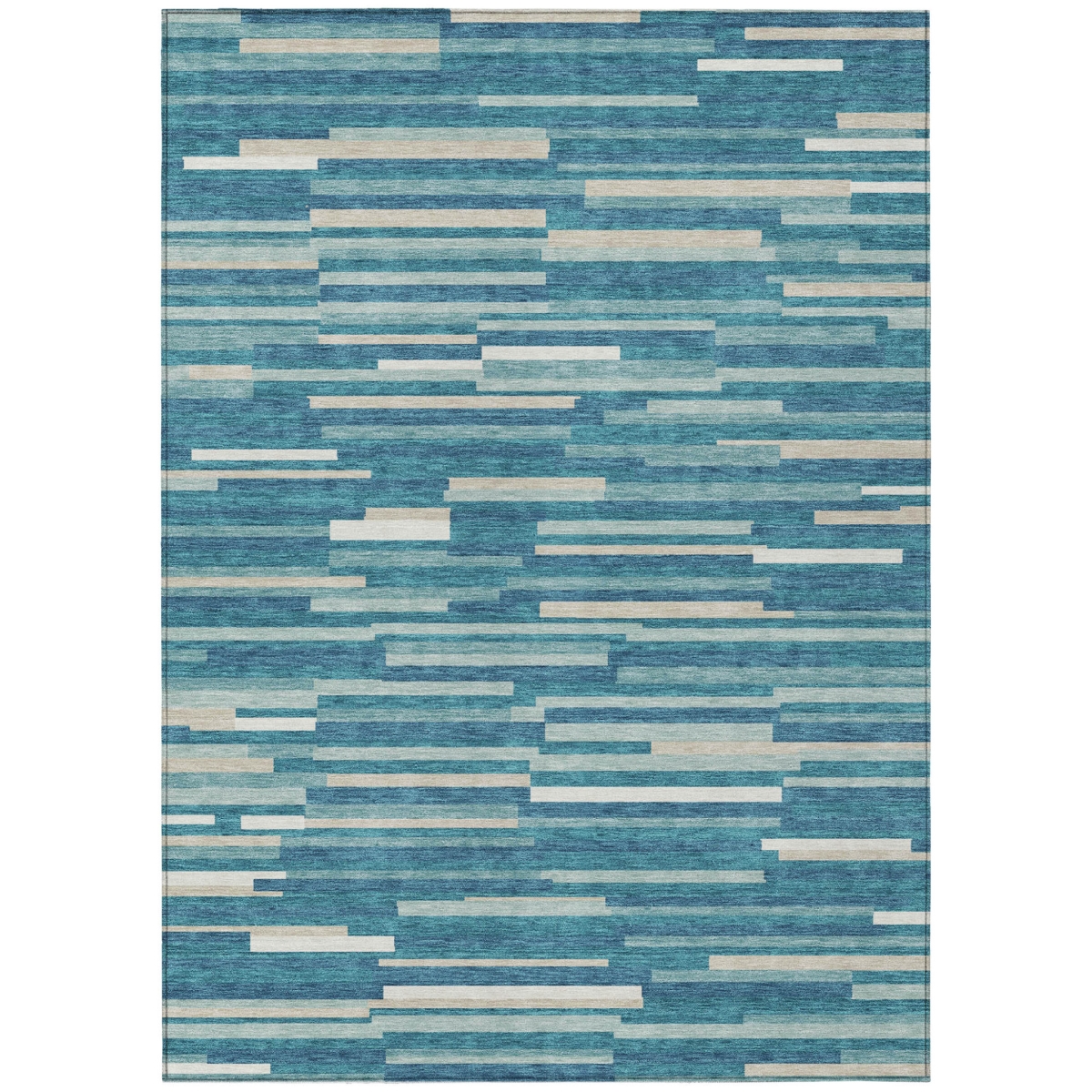 593159 8 x 10 ft. Teal Blue & Ivory Striped Washable Indoor & Outdoor Rectangle Area Rug