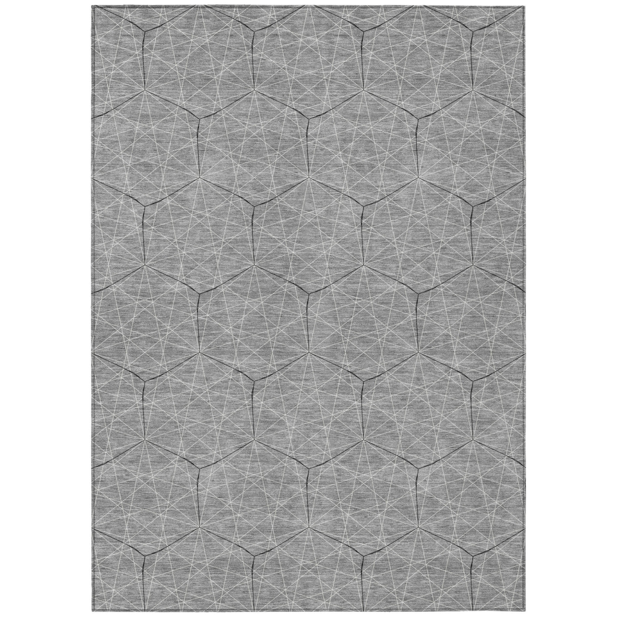596744 9 x 12 ft. Gray, Black & Ivory Geometric Washable Indoor & Outdoor Rectangle Area Rug