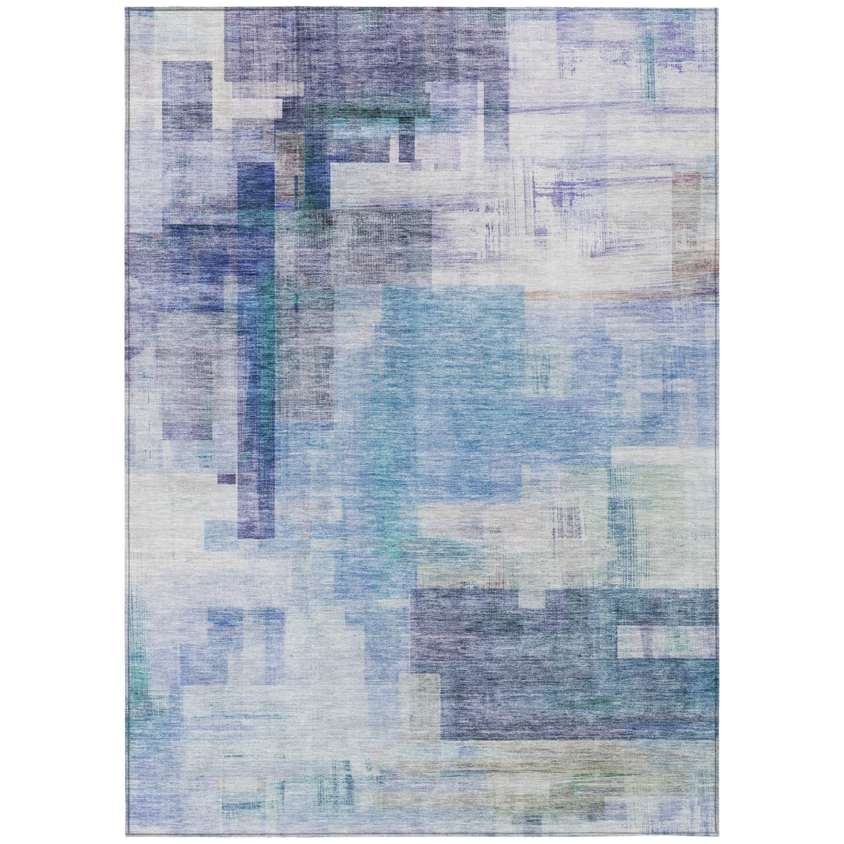 602914 3 x 5 ft. Blue, Ivory & Gray Abstract Washable Indoor & Outdoor Rectangle Area Rug