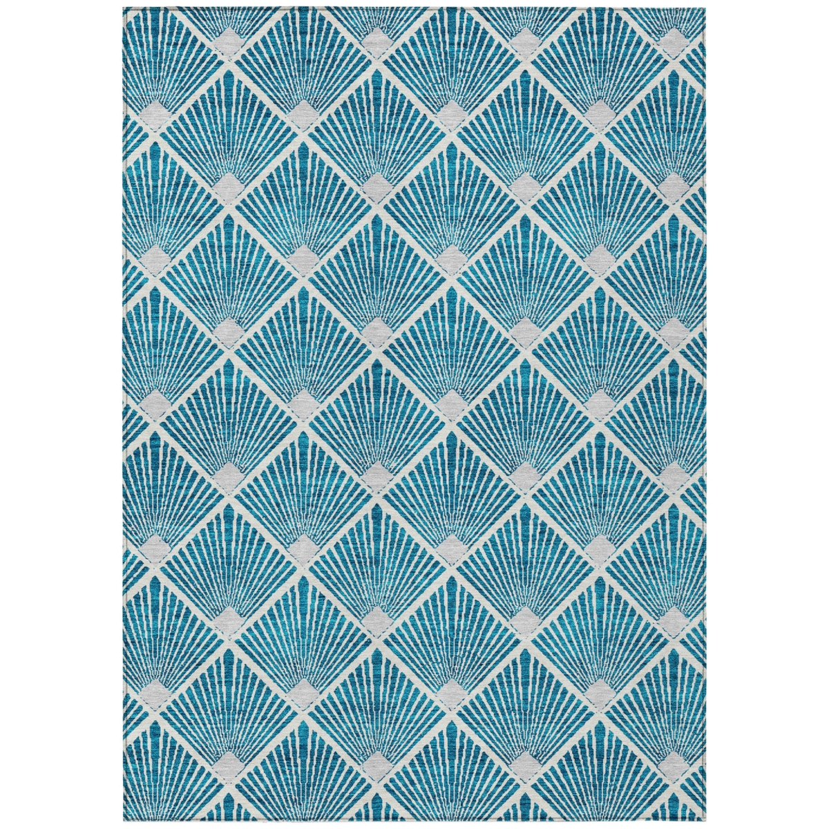 594748 10 x 14 ft. Teal Blue & Ivory Geometric Washable Indoor & Outdoor Rectangle Area Rug