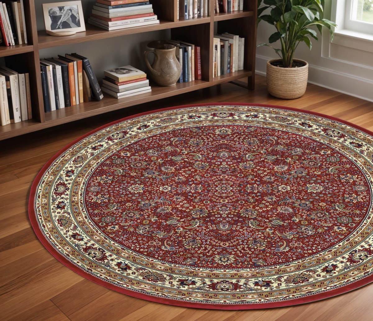 574135 8 ft. Oriental Round Rug - Red & Ivory