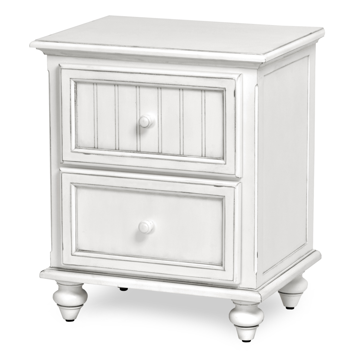 Picture of HomeRoots 571341 28 in. White Solid Wood Distressed Two Drawer Nightstand with USB Port