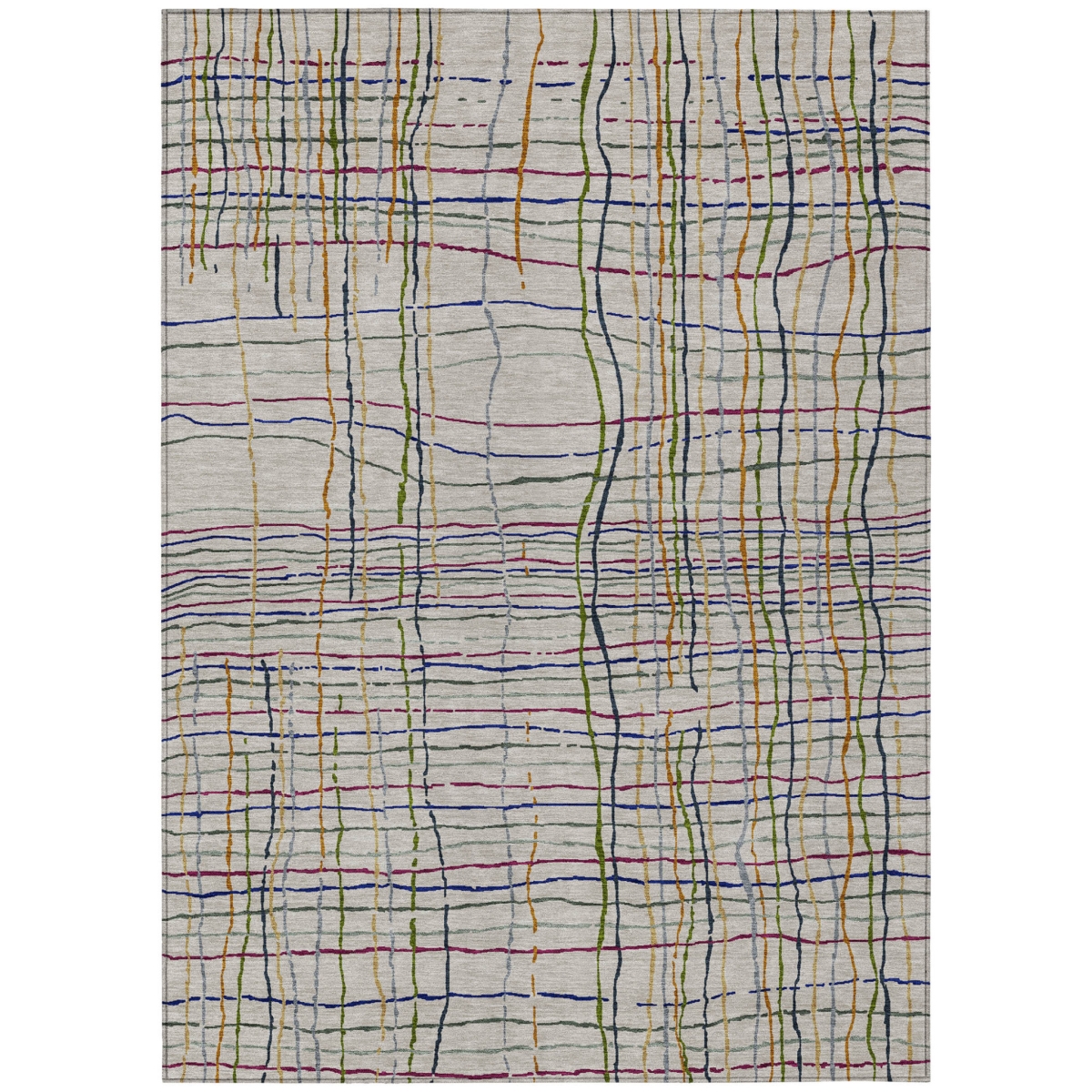 597432 10 x 14 ft. Ivory, Pink & Copper Striped Washable Indoor & Outdoor Rectangle Area Rug