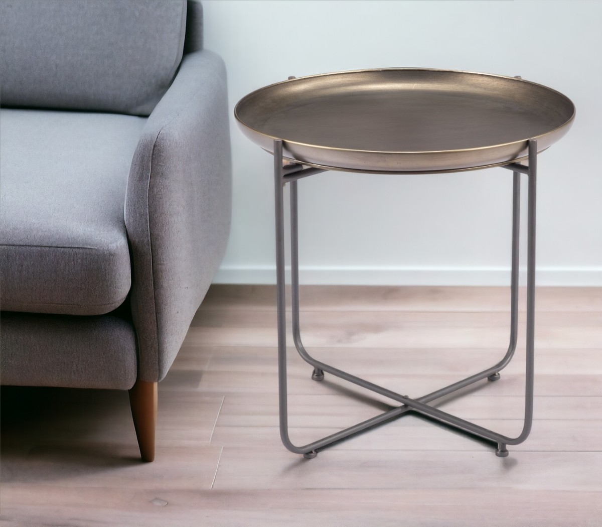556542 21 in. Bronze & Gray Steel Round Cross Legs End Table