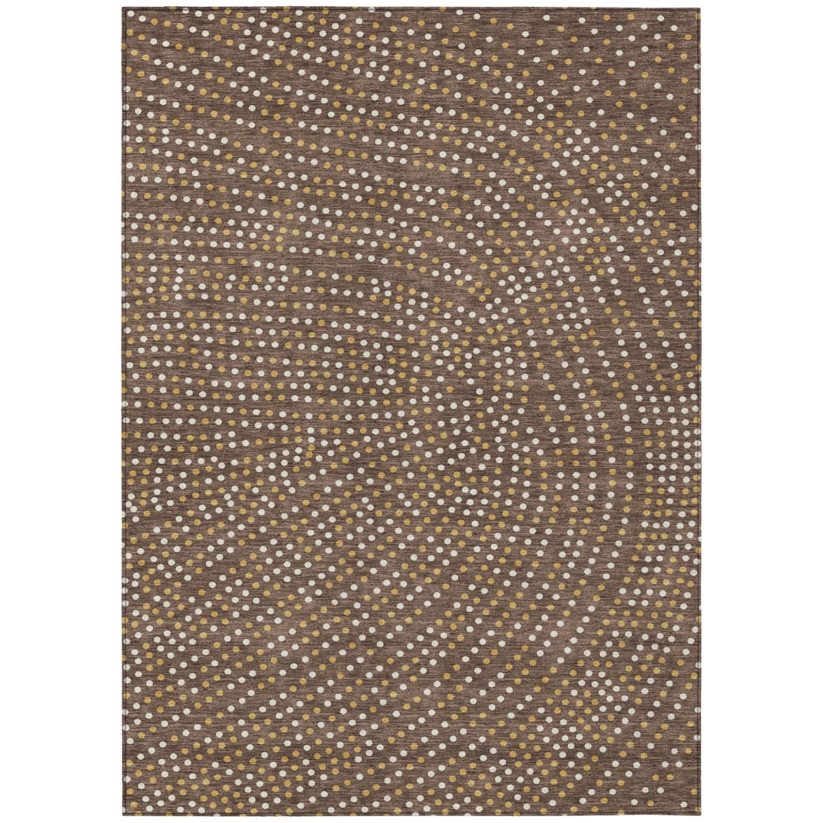 599032 9 x 12 ft. Brown, Gold & Ivory Polka Dot Washable Indoor & Outdoor Rectangle Area Rug
