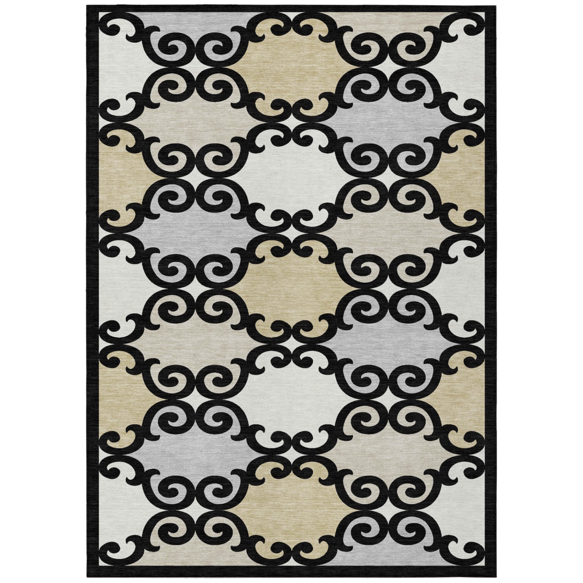 591993 3 x 5 ft. Black, Gray & Ivory Trellis Washable Indoor & Outdoor Rectangle Area Rug