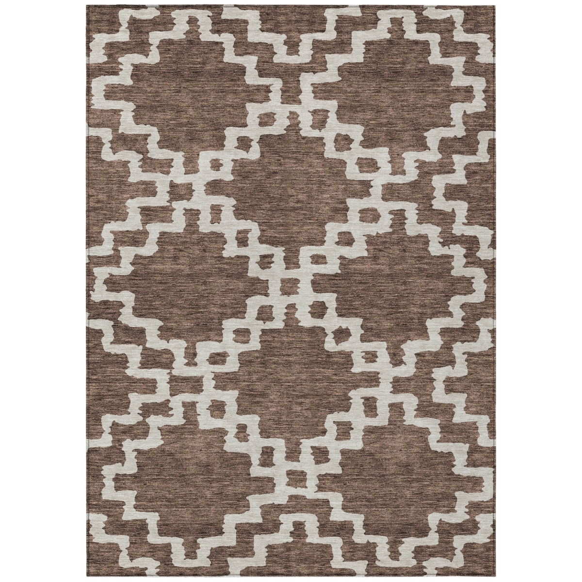 593759 8 x 10 ft. Brown & Ivory Geometric Washable Indoor & Outdoor Rectangle Area Rug