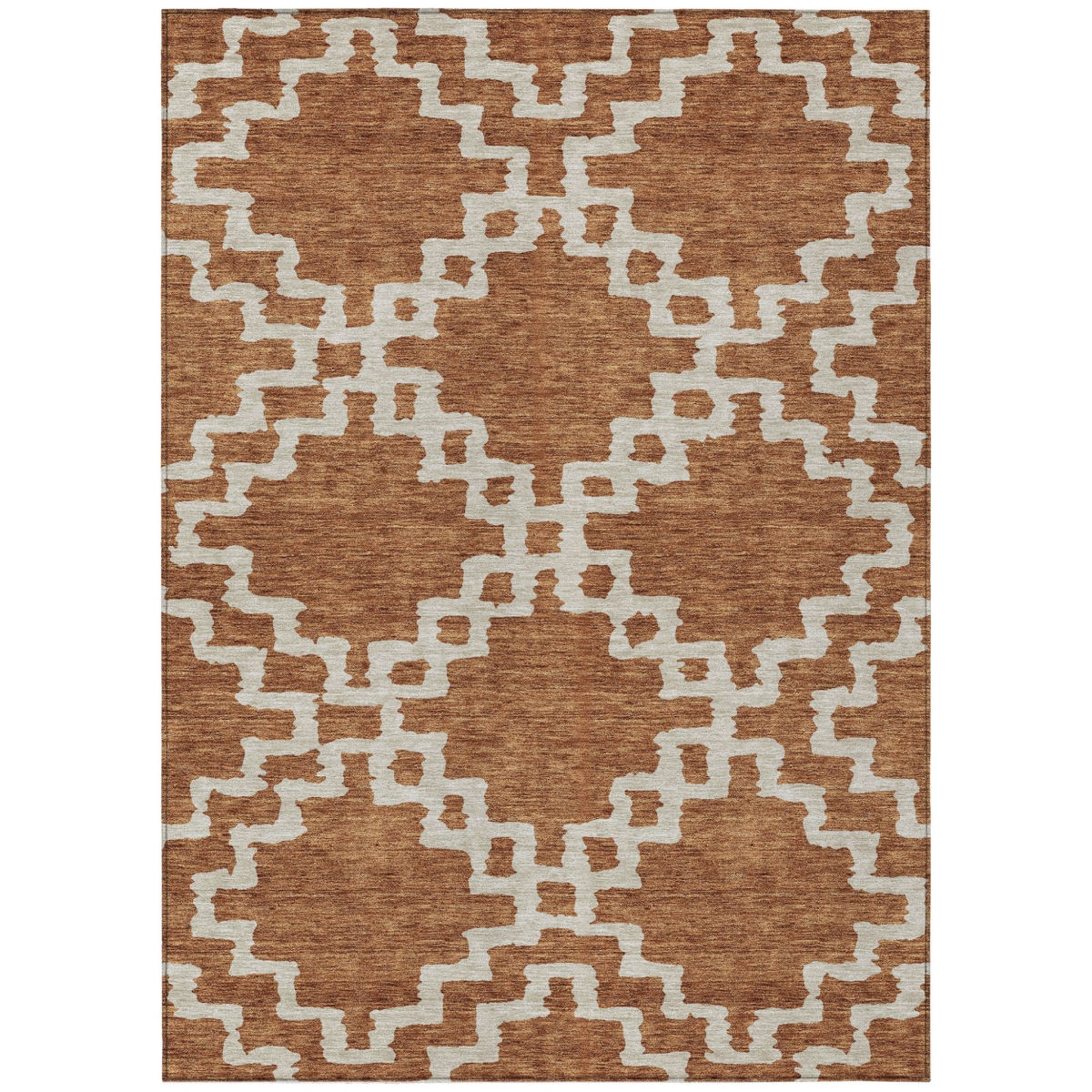 593781 5 x 8 ft. Brown & Ivory Geometric Washable Indoor & Outdoor Rectangle Area Rug