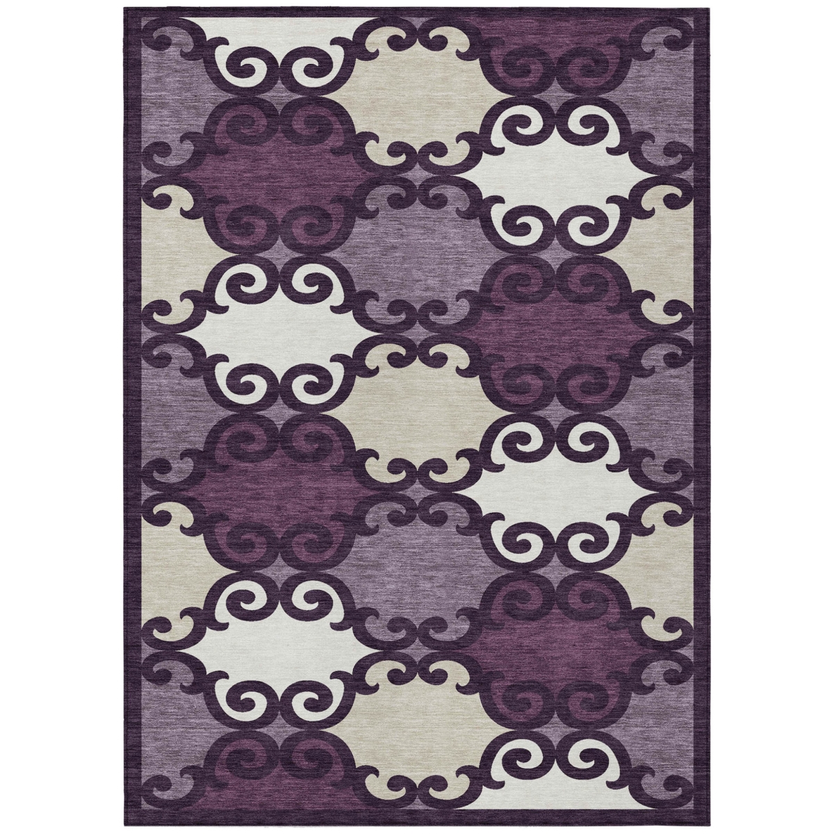 592009 9 x 12 ft. Eggplant, & Ivory Trellis Washable Indoor & Outdoor Rectangle Area Rug