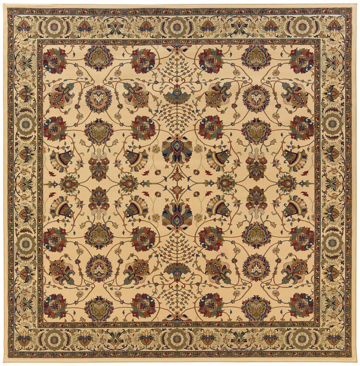 574130 8 ft. Ivory & Red Oriental Square Traditional Rug