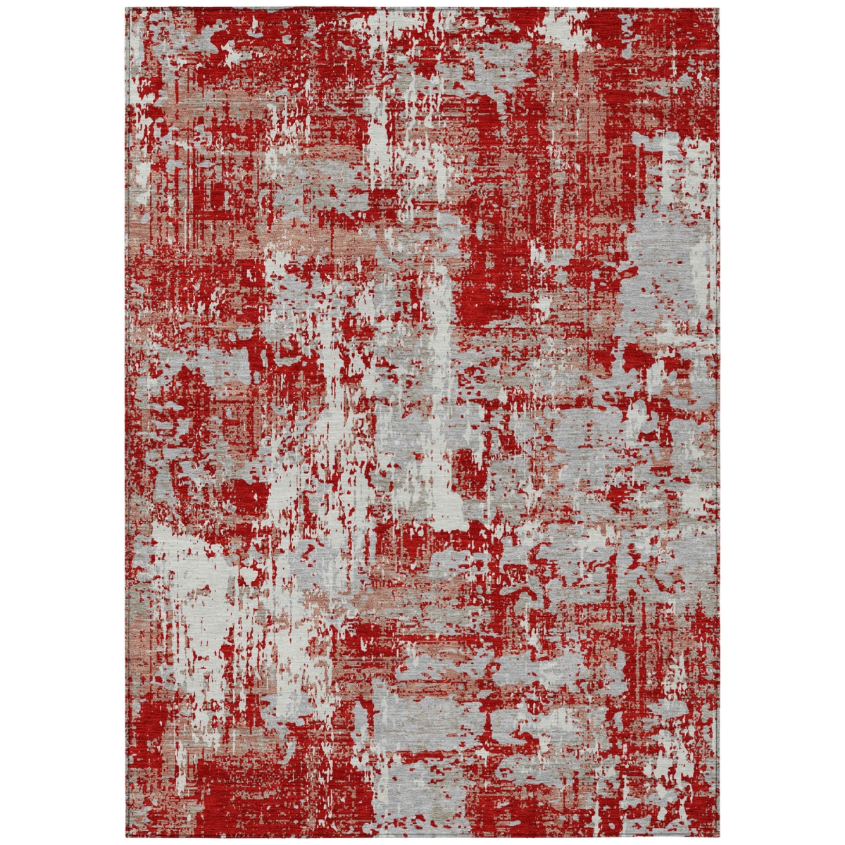 Abstract Washable Area Rug - Red Gray & Ivory - 3 x 5 ft - Stain Resistant