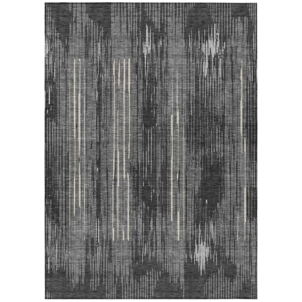 593060 3 x 5 ft. Charcoal Gray & Ivory Striped Washable Indoor & Outdoor Rectangle Area Rug