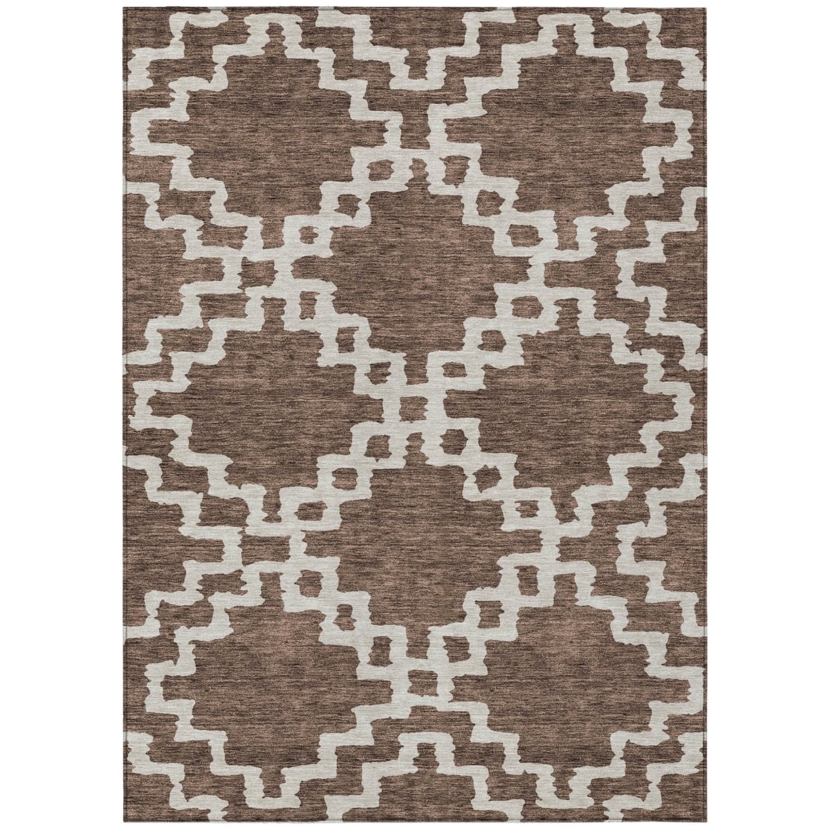 593756 3 x 5 ft. Brown & Ivory Geometric Washable Indoor & Outdoor Rectangle Area Rug