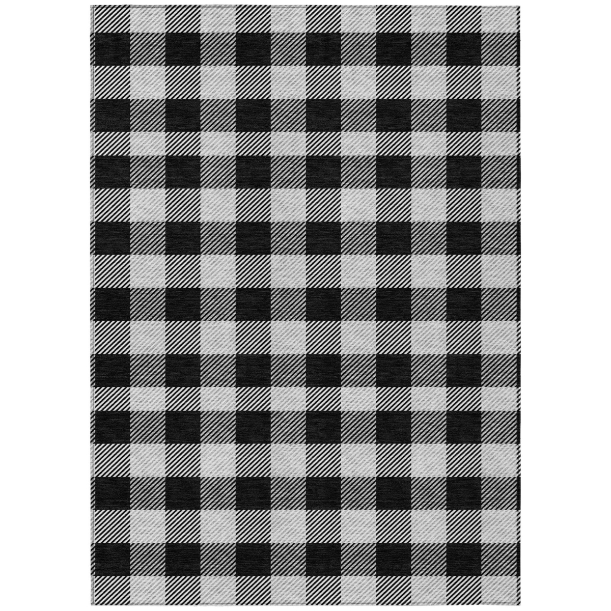 595467 9 x 12 ft. Black, Gray & Ivory Plaid Washable Indoor & Outdoor Rectangle Area Rug