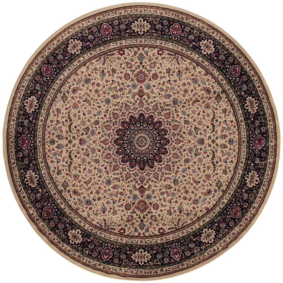 574123 8 ft. Ivory & Black Oriental Round Traditional Rug