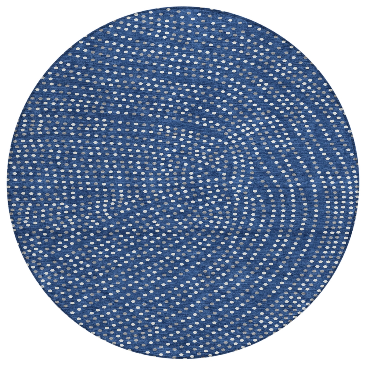 599060 8 ft. Navy Blue, Gray & Ivory Round Polka Dot Washable Indoor & Outdoor Area Rug