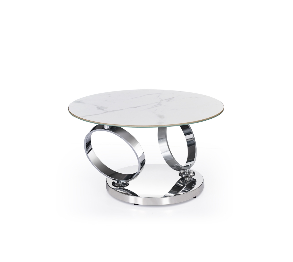554292 32 in. White & Silver Ceramic Tile & Metal Round Abstract Coffee Table