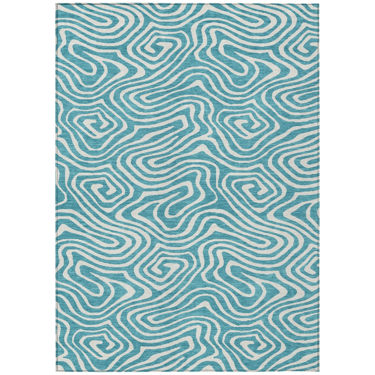 599019 8 x 10 ft. Teal Blue & Ivory Abstract Washable Indoor & Outdoor Rectangle Area Rug